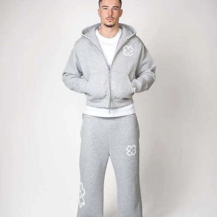 New 2026 Fashion Olive Green Embroidered Zipper Hoodie & Pants Set, Men's Street Style Fashion Loose Casual 2-Piece Sportswear