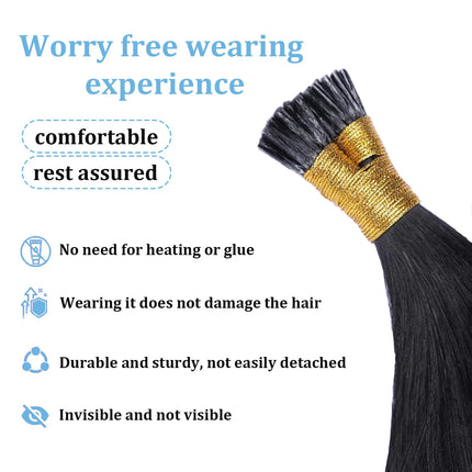 I Tip Hair Extensions Human Hair Pre Bonded Hot Fusion Keratin Real Remy Human Hair Extensions Black Color 50 Strands Stick