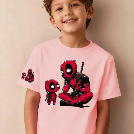 Marvel Kids T-shirt with Deadpool Print Cute Back-to-school Season High-quality Pure Cotton Casual T-shirt for Boys and Girls
