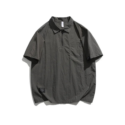 Retro Outdoor Men's Short-Sleeved T-Shirt with Half-Zip: Sun-Protective, Loose-Fitting, Quick-Drying and Breathable
