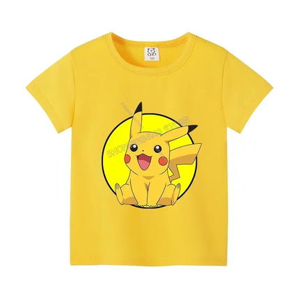 Pokemons Pikachu Cotton T Shirt Psyduck Squirtle Charmander Eevee Tees Shirt Kawaii Cartoon Clothes Boys Girls Summer Tops Gift
