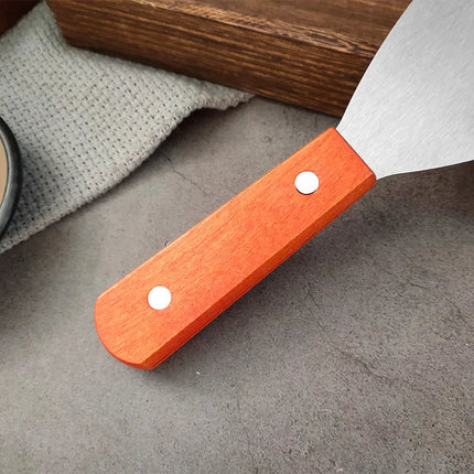 Stainless Steel Oblique Spatula Steak Burger Pancake Pizza Scraper Shovel Wooden Handle Barbecue Utensils Kitchen Cooking Tools