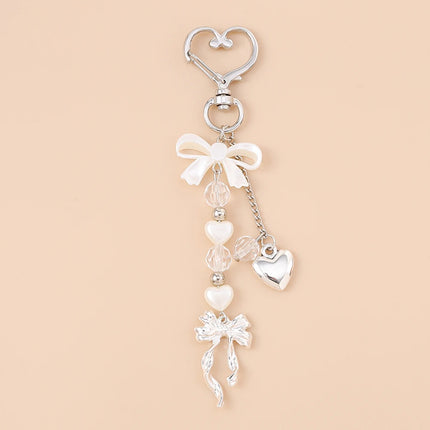 Aihua Cute Y2K Metal Shell Love Heart Key Chain Pearl Key Ring for Women Girl Handbag Pendants DIY Handmade Jewelry Accessories