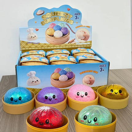 Glitter Dumpling Squishies with Box - Sensory Dumpling Pressure Toy for Stress Relief Fun Squishy Toys for Adults And Kids