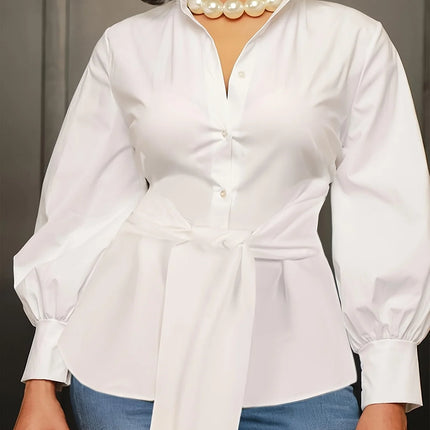 Plus Size 1XL-5XL Fashion Women‘s Solid Color Lapel Collar Blouse Ladies Casual Elegant Chic Top Long Sleeves Shirt