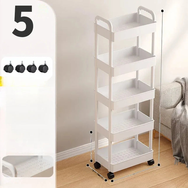 Home Living Room Snack Cart Storage Rack, Kitchen Storage Rack, Bathroom Floor Standing Multi-Layer Movable Storage Rack