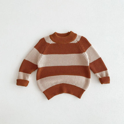 Cute Striped Newborn Baby Sweater Winter Children Teenage Kids SweateO-neck Warm Pullovers for Boys Wool Knitwear Casual Girls A