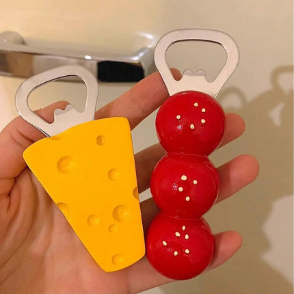 1pc household cute magnetic bottle opener, Tomatoes on sticks cheese refrigerator sticker, decorative bottle opener