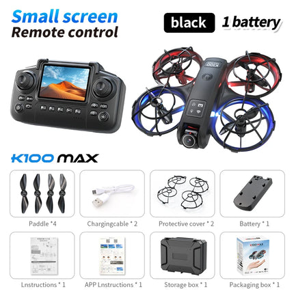 Hot K100 MAX Mini Drone Professional 4K HD Dual Camera Fpv Screen Optical Flow Drone Toys Quadcopter Brushless Dron Toy Gift New
