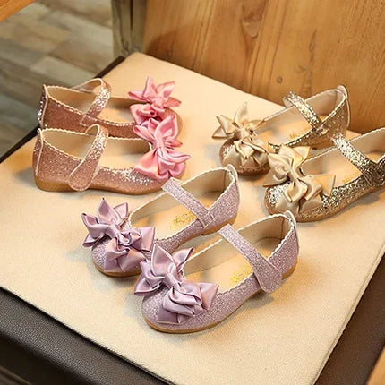 Girls Leather Shoes for Toddlers Kids Big Children Flats Glitter with Bow-knot Princess Sweet Bling Dress Shoes for Dance Party