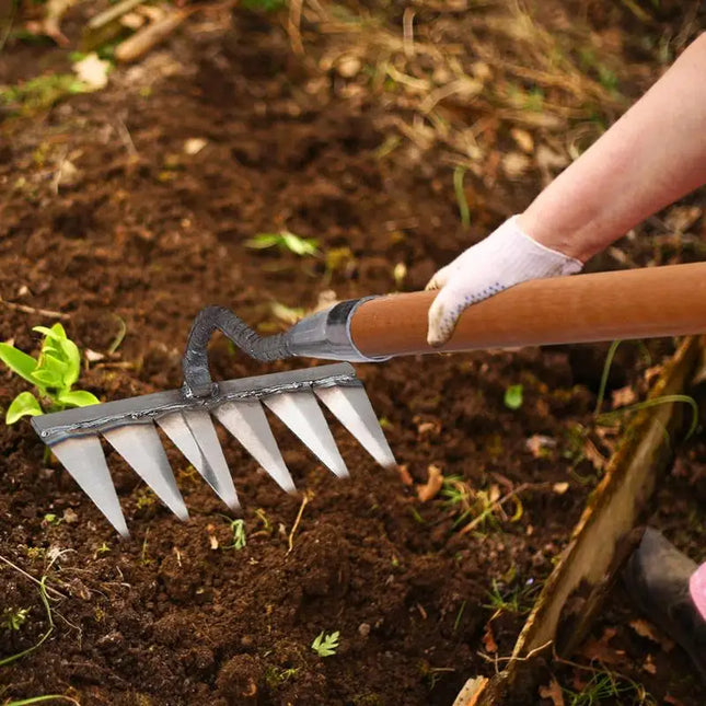 4/5/6/7 Teeth Carbon Steel Garden Hand Rake Farm Tool Weeding Scarifier Agricultural Nail Harrow Metal Harrow Garden WeedingTool