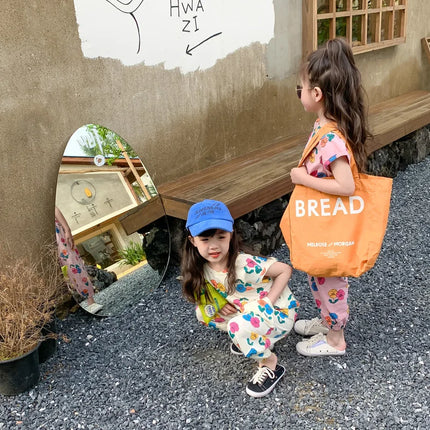 2026 Summer Children Girls 2PCS Clothes Set Cotton Floral Printed Short Sleeve Tees Suits Loose Cropped Pants Kids Girls Outfits