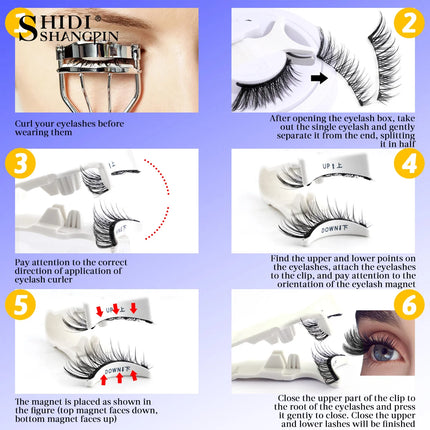 3D Fluffy Mink Magnetic Lashes Kit - 1 Pair Winged Anime Natural False Eyelash Extension No Glue Needed Magnet Band Makeup Tool