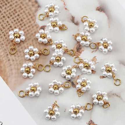 20pcs Stainless Steel Flower Imitation Pearl Beads Charms Pendants for Jewelry Making DIY Handmade Necklace Bracelet Accessories