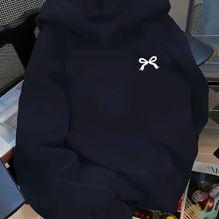 Bow Print Hooded Sweatshirt Women's Comfortable Loose Fit Sweatshirt Fashion Casual HipHop Sweatshirt Harajuku Unisex ﻿