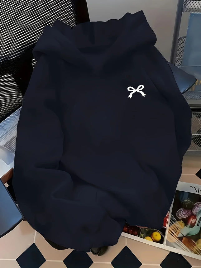 Bow Print Hooded Sweatshirt Women's Comfortable Loose Fit Sweatshirt Fashion Casual HipHop Sweatshirt Harajuku Unisex