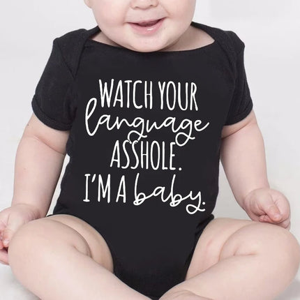 Watch Your Language I'm A Baby Newborn Letter Printed Romper  Harajuku Style Baby Boys Clothes Bodysuits Toddler Girls Jumpsuits