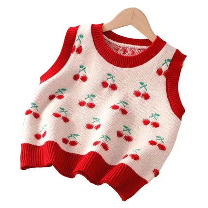 Baby Girls Vest Sweater Cute Print Children's Knitted Vest Sweater Outer Wear