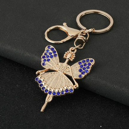 Cute Ballerina Keychain Diamond Encrusted Ballet Girl Keychain Rhinestone Ballerina Pendant with Rotating Lobster Clasp