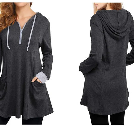 Autumn Loose-fit Hooded Color Blocking Long Sleeve Women's T-shirt Pullover Autumn Collection Casual Fashion Top