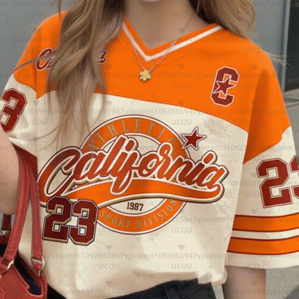Girls Casual Sports Style California Print Short Sleeve V-Neck Women's Children Men's T-shirt Tops