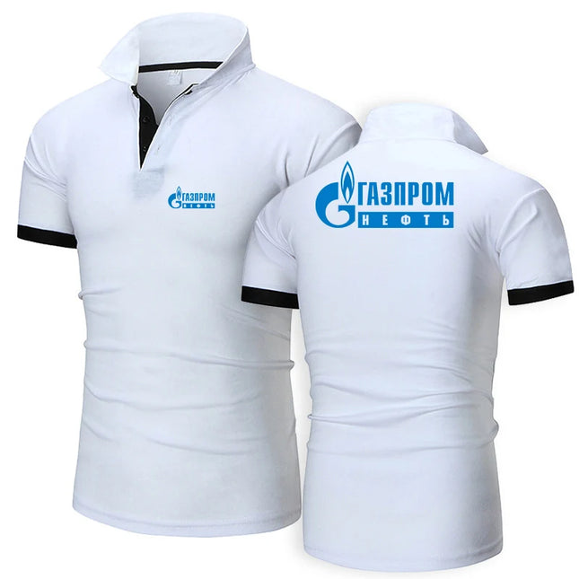 2023 Russia Gazprom Cotton Polo Shirts For Men Casual Solid Color Slim Fit Polos New Summer Fashion Brand Tops Clothing