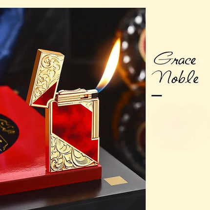 Steel Tone Grinding Wheel Open Flame Gas Lighter Side Slide Oblique Fire Metal Torch Lighter Cigarette Gift Men Gadget Birthday