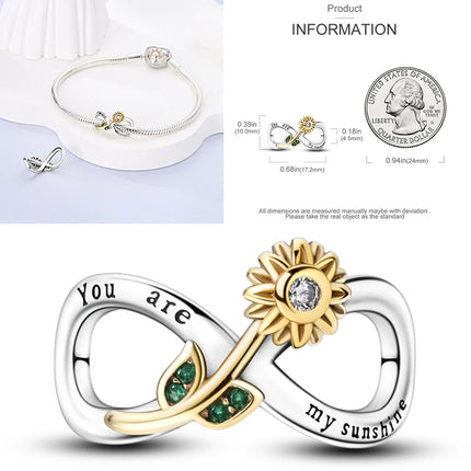 New 925 Sterling Silver Charms Beads Sunflower Flower Daisy Original Charm Pendant Fit Charm Bracelets DIY Jewelry Birthday Gift
