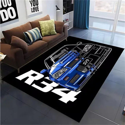 Skyline R34 Rug Velvet Flannel Printed Floor Mat Car Design Decorative Carpet Living Room Home Decor
