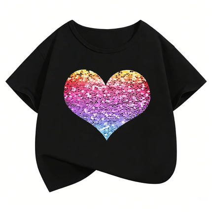 Colorful Love Heart Short Sleeve T-Shirts Y2K Kids Children's T-shirt Boys Girls Summer Spring Casual Top Tee Shirt