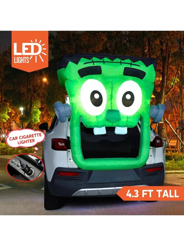 4.3 FT Green Zombie Halloween Inflatable Outdoor Decorations Trunk Or Treat Car Decoration Blow Ups with Built-in LEDs for Car Decor, Halloween Yard Decor