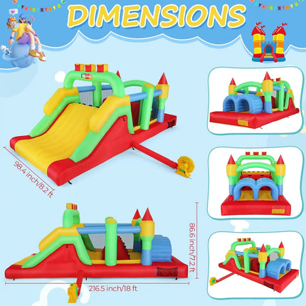 KF Inflatable Obstacle Course for Big18 x 8.2FT Kids 3-6 Bounce House Castle Dual Tunnels, Large Slide, Climbing, Obstacles