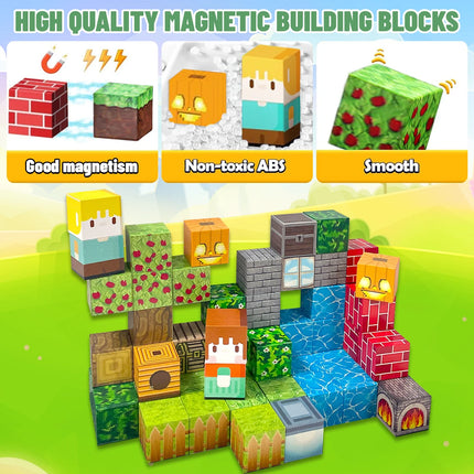 Magnetic Blocks Travel Magnet Cube Magnetic Building Blocks Toys with Portable Iron Box STEM Educational Magnet Toys for Kids