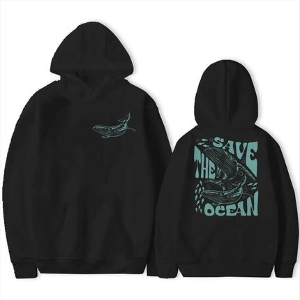 Save The Ocean Vintage Shark Hoodie 90s Graphic Sweatshirts Ocean Pullover Marine Life Whale Hoodies For Women Men Gifts