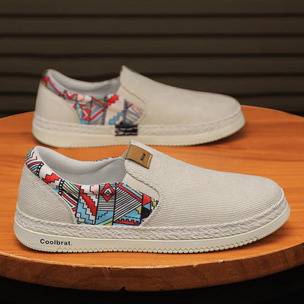 Men's Slip-On Casual Loafers | Ethnic Print Canvas Shoes | Lightweight Breathable Walking Shoes