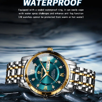 BINBOND Stainless Steel Quartz Wristwatch Top Brand Luxury Clock 3ATM Waterproof Business Men Watches Men Gifts Relojes