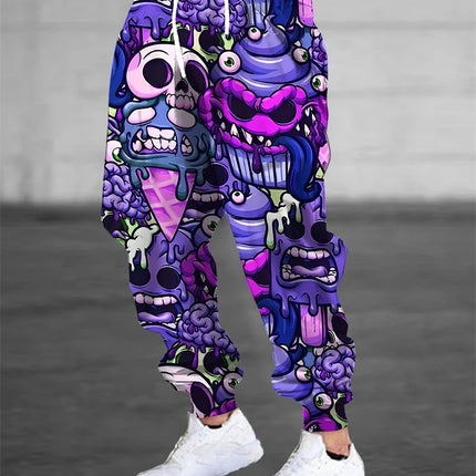 Fall Men's Casual Pants Fashion 3D Colorful Graffiti Print Outdoor Trend Drawstring Pants Large Size Men's Hip Hop Pants