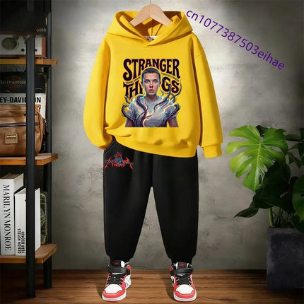 Strange Tales Children's Clothing Set - Boys and Girls Spring-Autumn Hooded Sweatshirt + Casual Pants Set (Size 11)