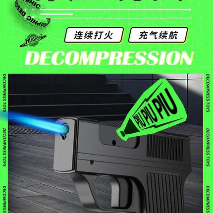 Capacity 10PCS Pistol Style Lighters with 3 Cigarette Case Jet Blue Flame Gas Lighter Windproof Cigar Lighter Gadgets for Men