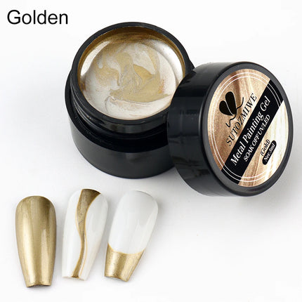 5ml Mirror Chrome Nail Painting Gel Polish, Gold Silver Metallic Drawing French Tips Spider Liner Gel Nail UV Gel Polish Varnish
