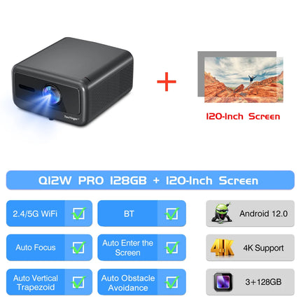 Touyinger Q12W pro 2800ANSI Full HD 4K Dual Screen Wifi Bluetooth Smart Home Theater Projector