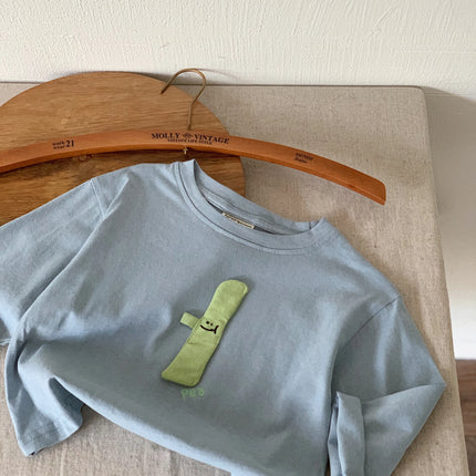 Autumn style children's clothing, Japanese style t-shirt, long sleeved, boys' and girls' three-dimensional patch fabric, fruit b