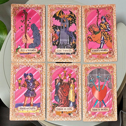 Waterproof Durable PET Plastic Tarot Pink & Rose Gold Foil Tarot Cards 78-Card Deck with Box 12x7cm