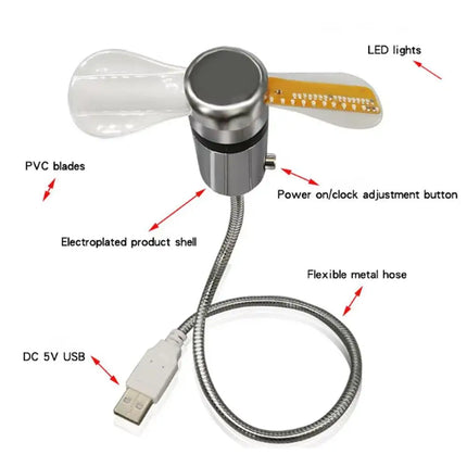 Multi-function USB Real Clock Fan USB Time Temperature Fan USB Real Time Clock Fan Desktop Quiet Fan For Office Study Dorm Daily