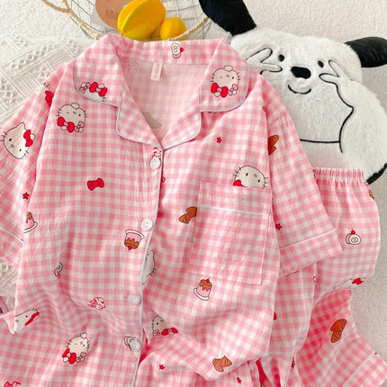 Anime Hello Kitty Pajamas Set Sanrio Woman's Loungewear Cartoon Sweet Household Clothes Student Kawaii Home Wear Girl Gifts