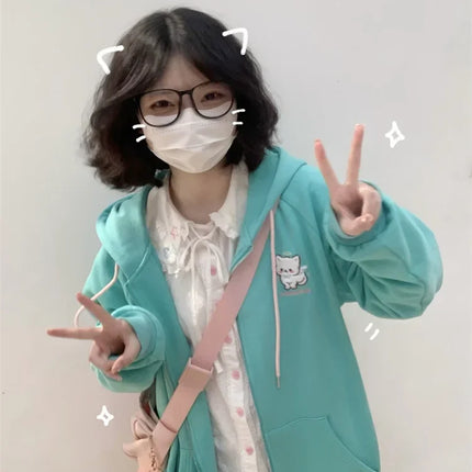 Kawaii Y2k Women Zip Up Vintage Gothic Streetwear Skeleton Print Hoodies 90s Harajuku Oversized Hip Hop Jacket Hoodie Clothes