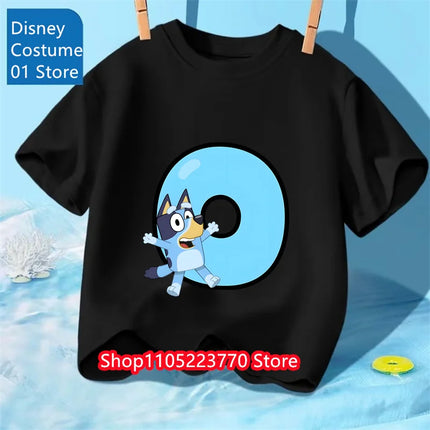 Kids Bluey Printed T-Shirt Autumn Winter Cartoon Short Sleeve Playwear Tee Comfortable Top for Boys Girls
