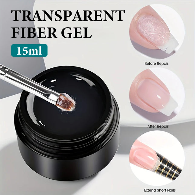 15g Quick-Build Fiberglass Gel for Damaged for nails, Transparent Fiber Rubber Base Gel Polish for Strengthening And Building