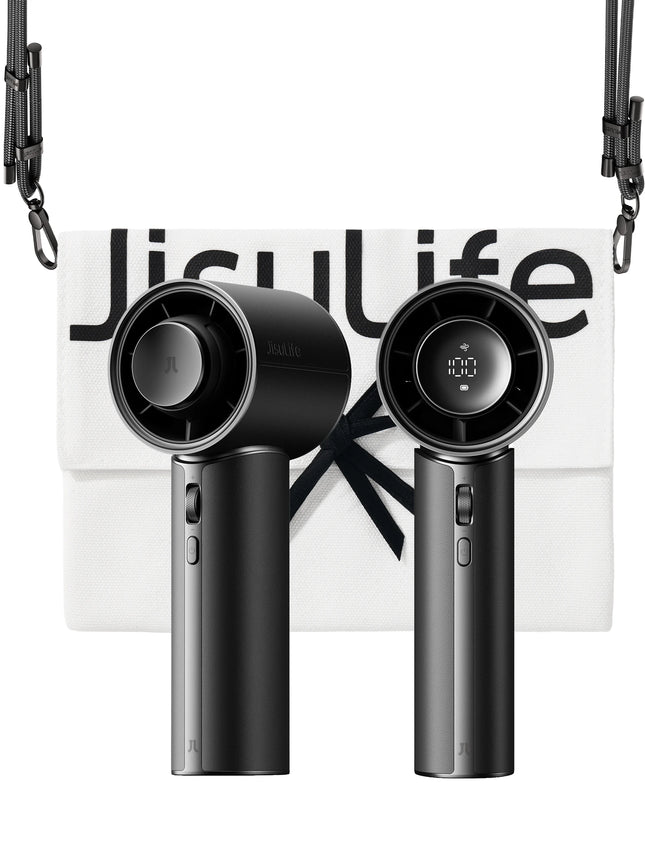 JISULIFE Portable Handheld Fan Pro1 Mini Refined Utility, Elite PU Leather, 30 Hour Cooling Power, Aroma Pod, 100-Speed Precision