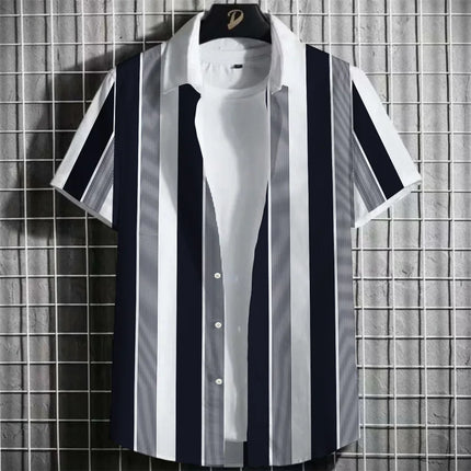 Stripe Men's Shirt Flower 3D Print Shirt Casual Short-sleeved Tops Beach Party Shirts Man Hawaiian Shirt Male Clothes Loose